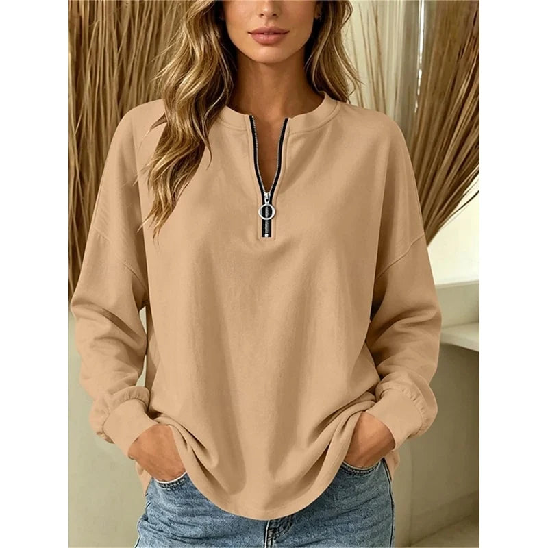 Women's khaki relaxed Oversized Quarter-Zip Knit Sweater