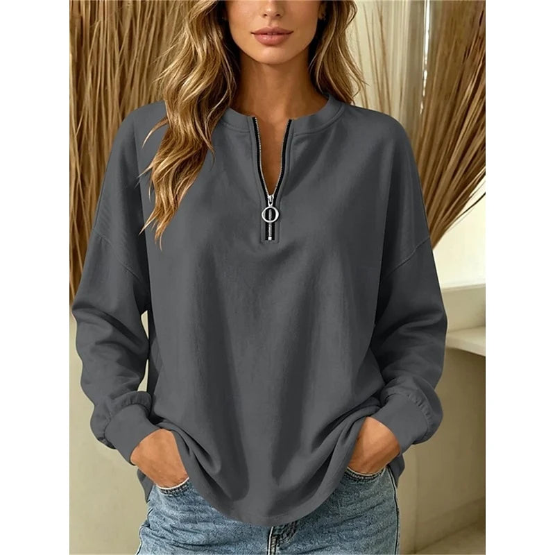 Women's gray relaxed Oversized Quarter-Zip Knit Sweater