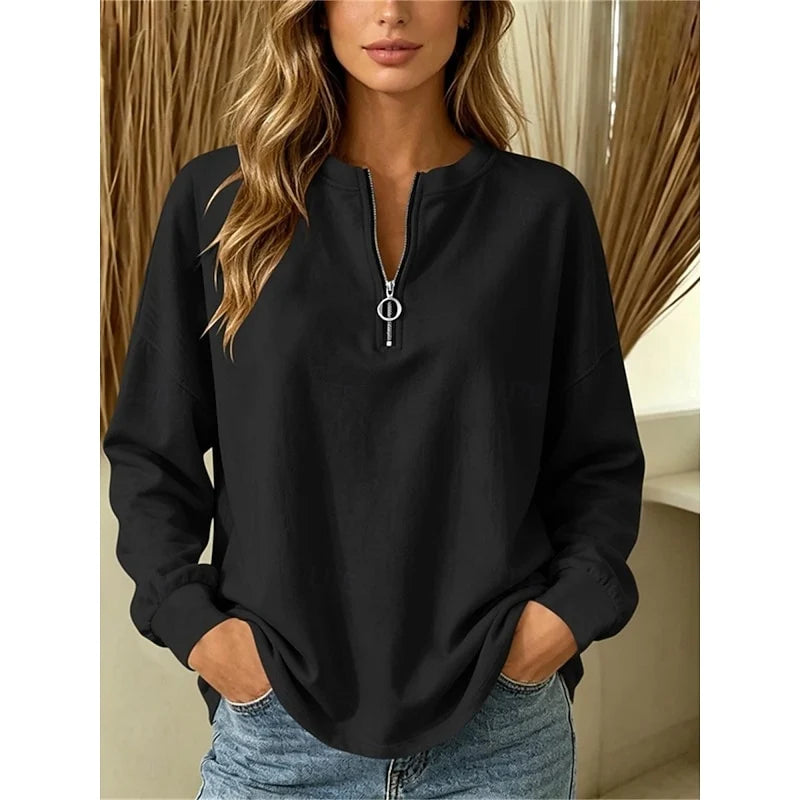 Women's black relaxed Oversized Quarter-Zip Knit Sweater