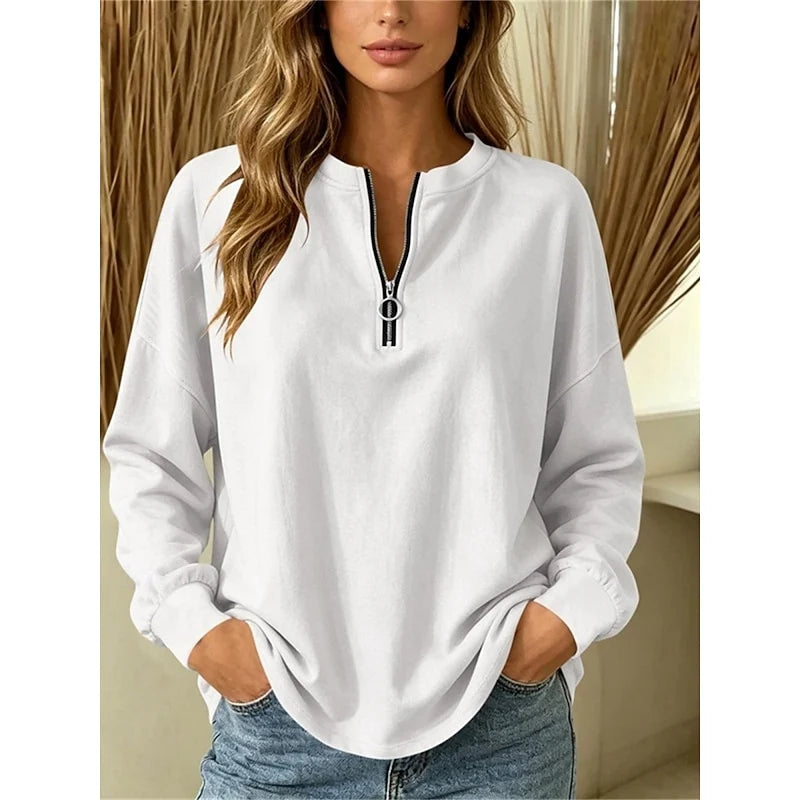 Women's white relaxed Oversized Quarter-Zip Knit Sweater
