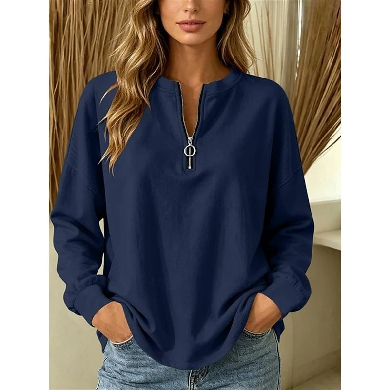 Women's blue relaxed Oversized Quarter-Zip Knit Sweater