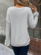 Women's light grey relaxed waffle-knit layering sweater, with ribbed cuffs