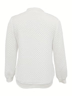 Women's white quilted bomber jacket with ribbed collar