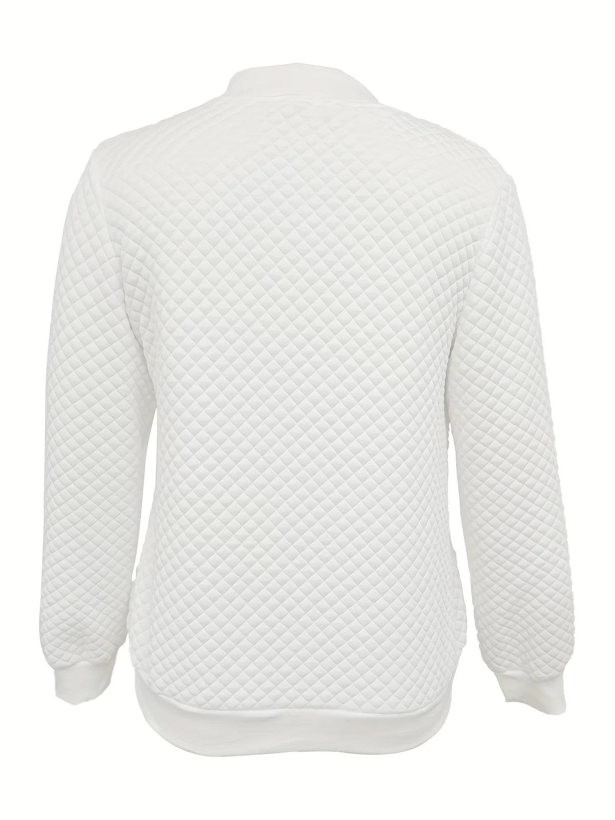 Women's white quilted bomber jacket with ribbed collar