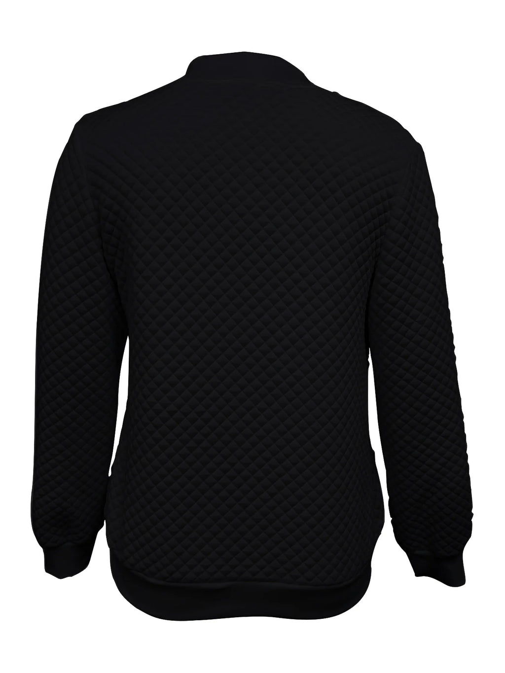 Women's black quilted bomber jacket fabric detail
