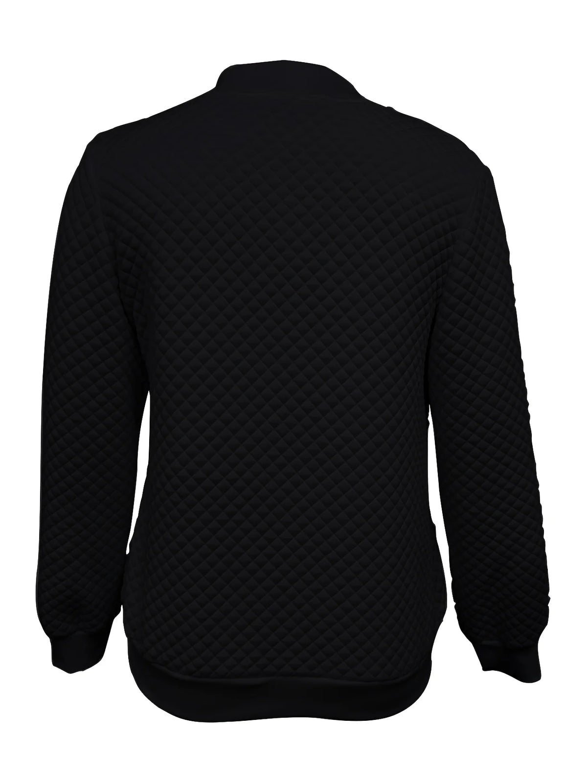 Women's black quilted bomber jacket fabric detail