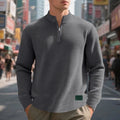 Men's dark gray waffle knit quarter-zip pullover, textured fit