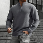 Men's dark gray waffle knit quarter-zip pullover, textured fit