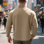 Men's khaki waffle knit quarter-zip pullover, textured fit