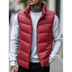 Men's red quilted Puffer Vest with Stand Collar and Zip Pockets