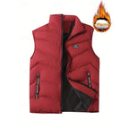 Men's black quilted Puffer Vest with Stand Collar and Zip Pockets