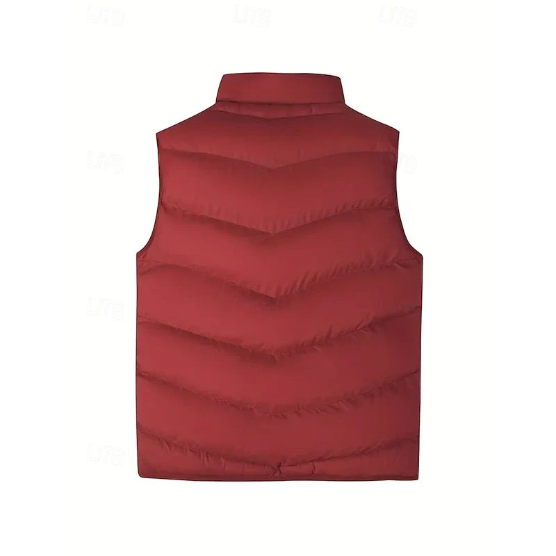 Men's gray quilted Puffer Vest with Stand Collar and Zip Pockets
