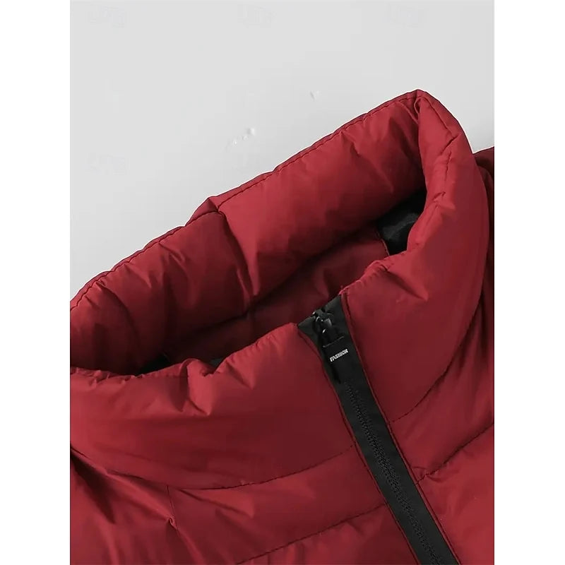 Men's blue quilted Puffer Vest with Stand Collar and Zip Pockets