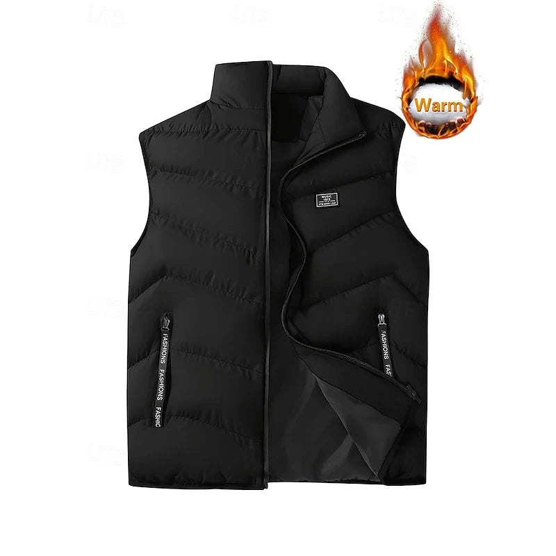 Men's yellow quilted Puffer Vest with Stand Collar and Zip Pockets