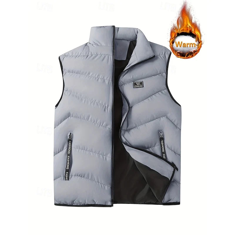 Men's yellow quilted Puffer Vest with Stand Collar and Zip Pockets