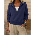Women's dark blue lapel-collar Quarter-Zip Sweatshirt