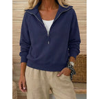 Women's dark blue lapel-collar Quarter-Zip Sweatshirt