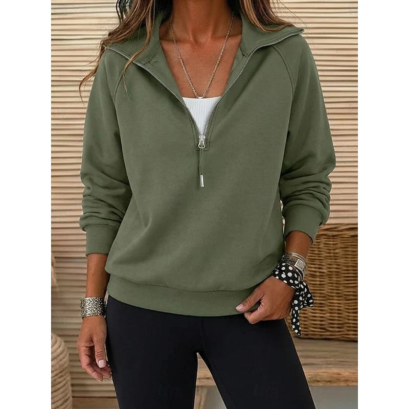 Women's olive lapel-collar Quarter-Zip Sweatshirt