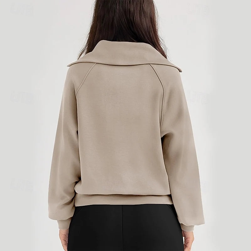 Women's khaki lapel-collar Quarter-Zip Sweatshirt