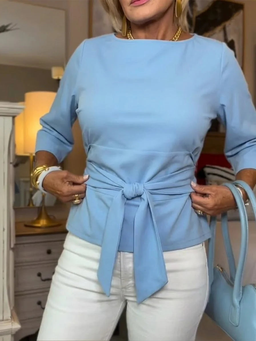 Women's light blue tie-front cotton t-shirt