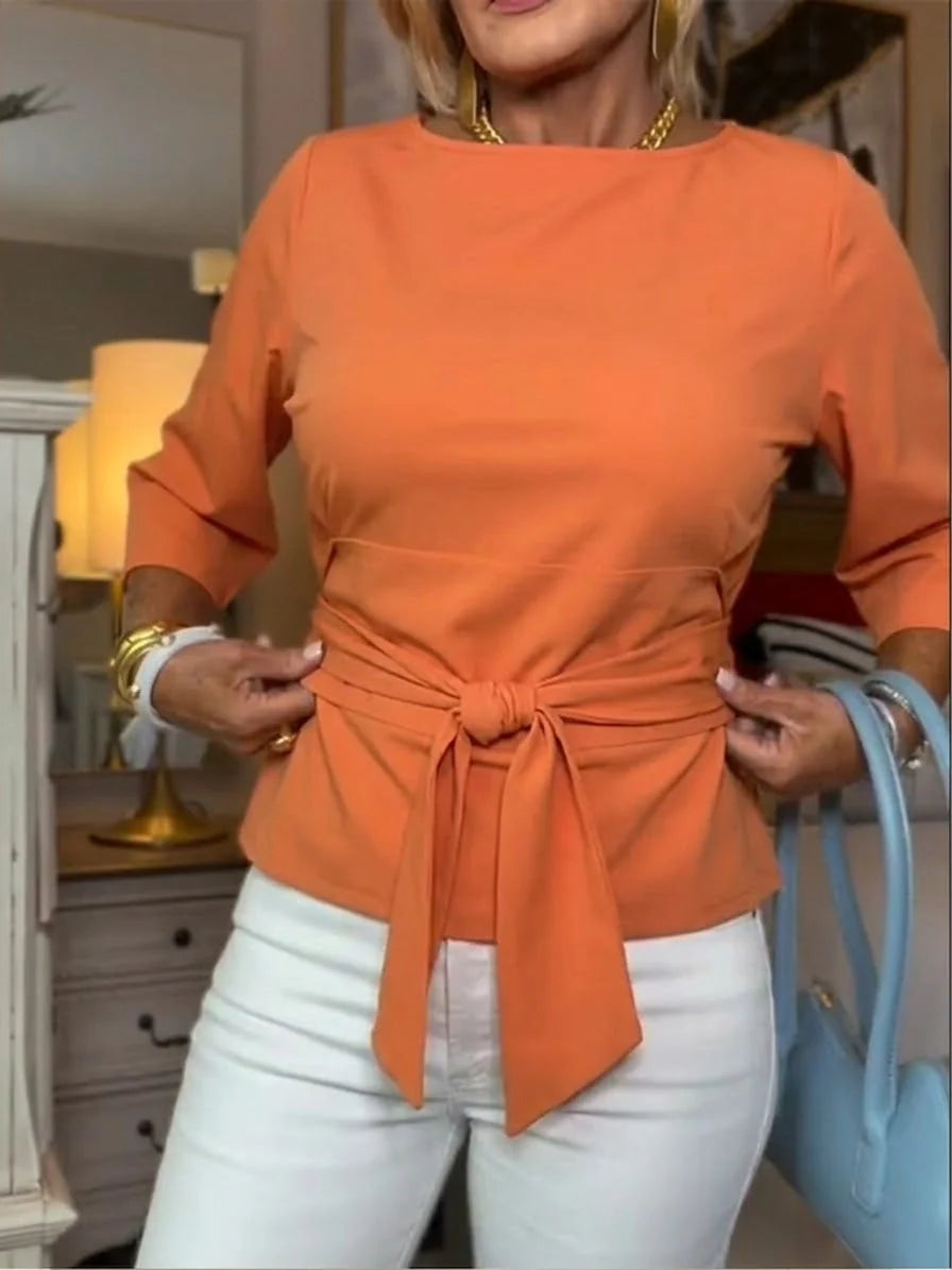 Women's orange tie-front cotton t-shirt