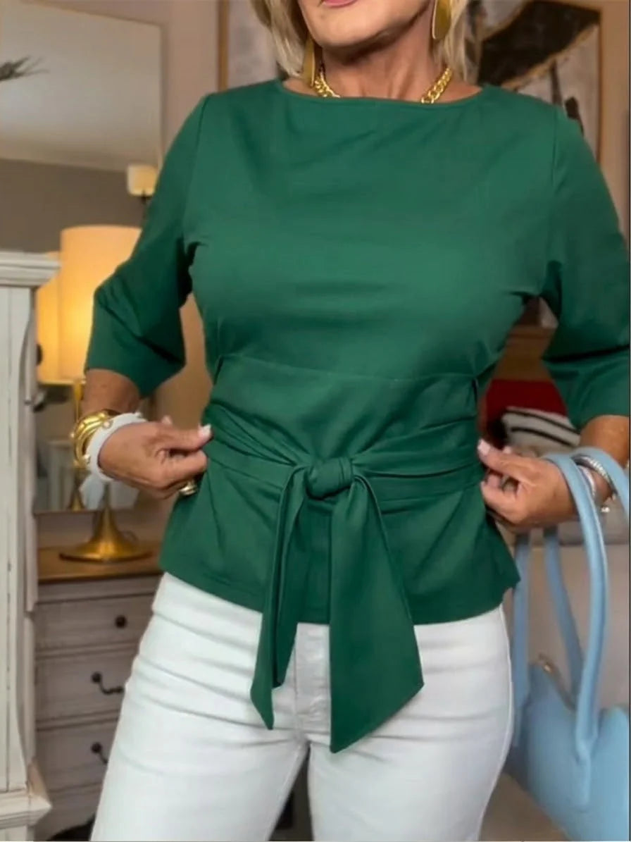 Women's green tie-front cotton t-shirt