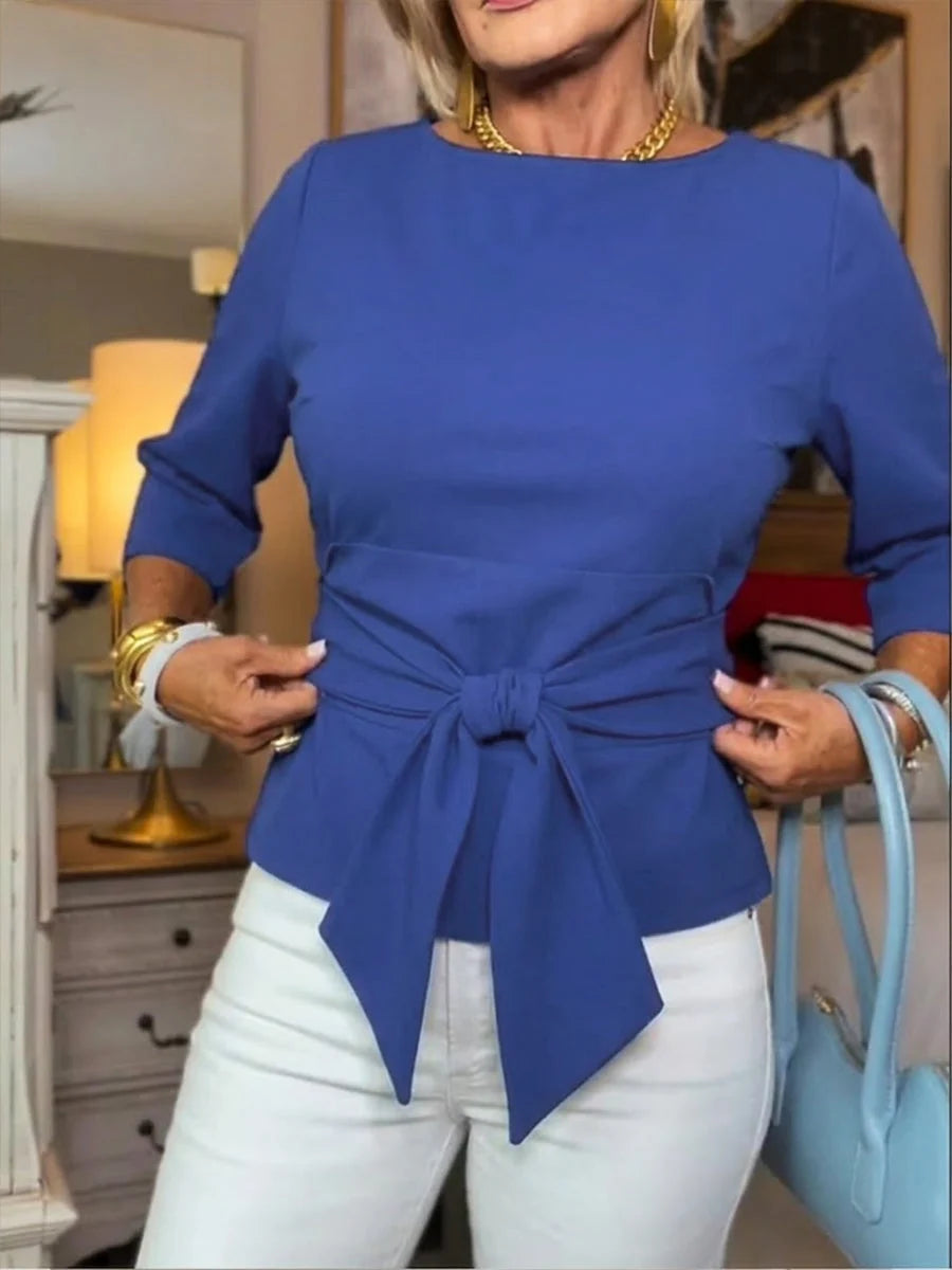 Women's blue tie-front cotton t-shirt