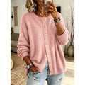 Women's pink oversized Chunky Knit Crewneck Cardigan Sweater
