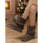 Women's black cozy Fur-Trimmed Ankle-Height Snow Boots for Winter
