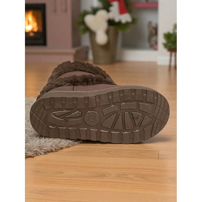 Women's black cozy Fur-Trimmed Ankle-Height Snow Boots for Winter