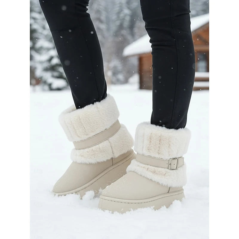 Women's black cozy Fur-Trimmed Ankle-Height Snow Boots for Winter