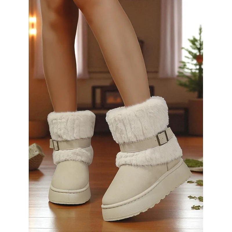 Women's black cozy Fur-Trimmed Ankle-Height Snow Boots for Winter