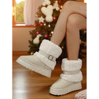 Women's black cozy Fur-Trimmed Ankle-Height Snow Boots for Winter