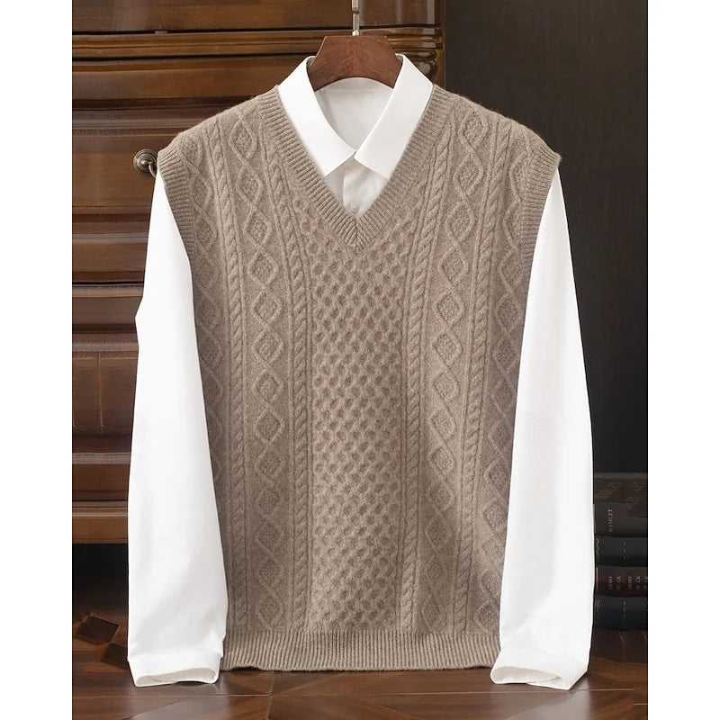 Men's navy blue cable-textured V-Neck Pullover Sweater Vest