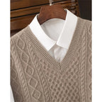 Men's navy blue cable-textured V-Neck Pullover Sweater Vest