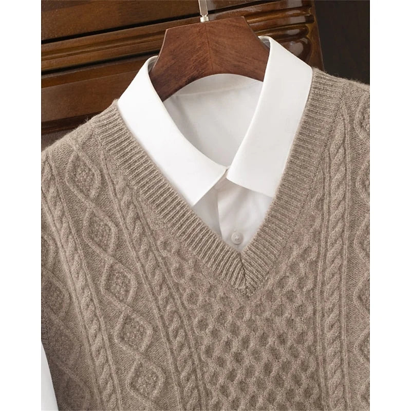 Men's navy blue cable-textured V-Neck Pullover Sweater Vest