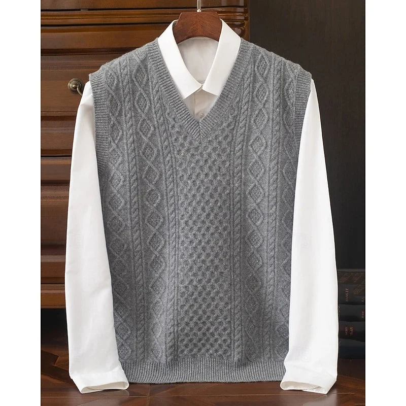Men's navy blue cable-textured V-Neck Pullover Sweater Vest