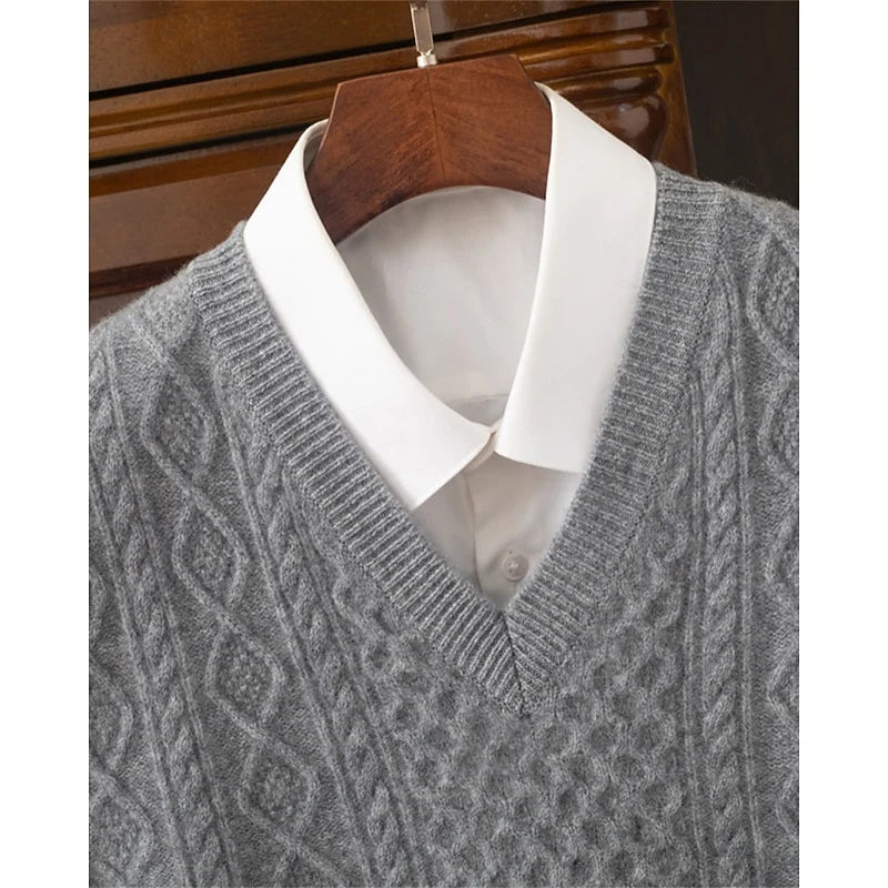 Men's navy blue cable-textured V-Neck Pullover Sweater Vest