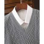 Men's navy blue cable-textured V-Neck Pullover Sweater Vest
