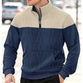 Men's navy blue quilted-panel Quarter-Zip Pullover Sweater, Ribbed