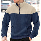 Men's navy blue quilted-panel Quarter-Zip Pullover Sweater, Ribbed