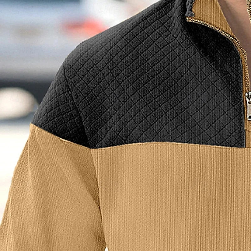 Men's gray quilted-panel Quarter-Zip Pullover Sweater, Ribbed