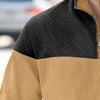 Men's gray quilted-panel Quarter-Zip Pullover Sweater, Ribbed