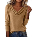 Women's khaki draped cowl neck sweater with dolman sleeves