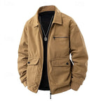 Men's gray corduroy Shirt Jacket with Chest Zip and Flap Pockets