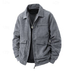 Men's black corduroy Shirt Jacket with Chest Zip and Flap Pockets
