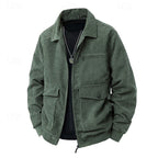 Men's black corduroy Shirt Jacket with Chest Zip and Flap Pockets