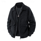 Men's black corduroy Shirt Jacket with Chest Zip and Flap Pockets