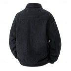 Men's black corduroy Shirt Jacket with Chest Zip and Flap Pockets