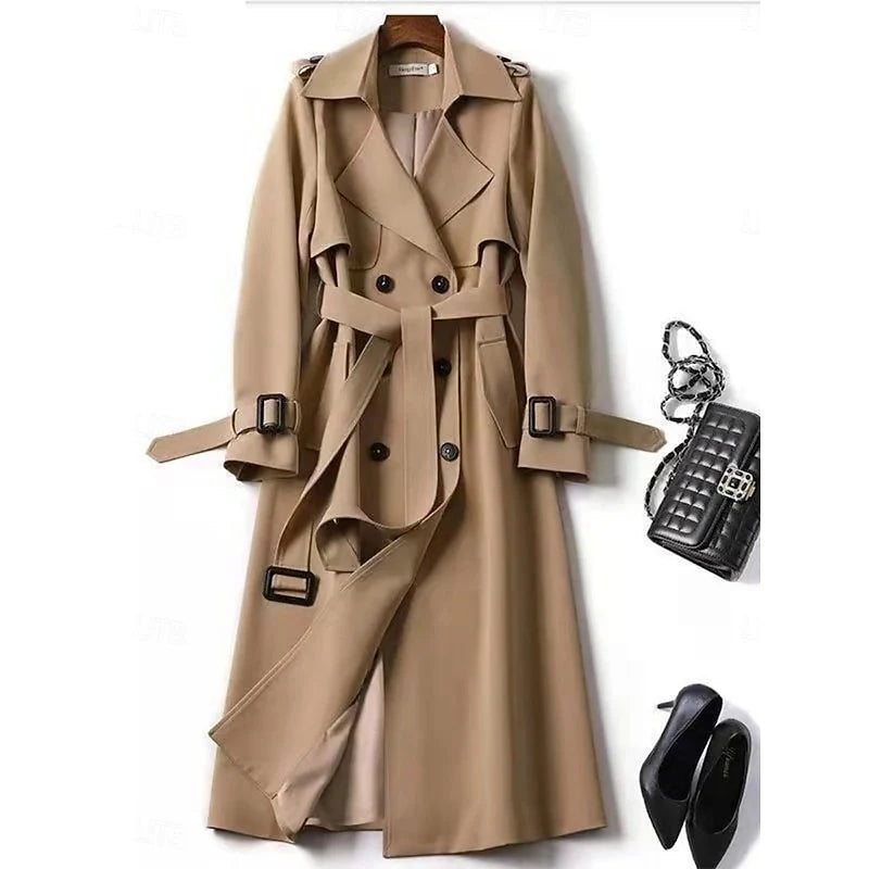 Women's khaki belted Double-Breasted Trench Coat